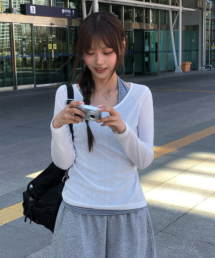 ストライプホルターキャミソール GREY