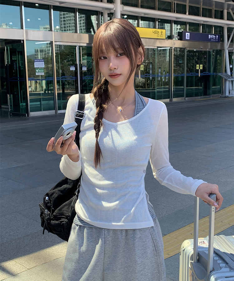 シースルーサイドツーボタンTシャツ(6color) IVORY