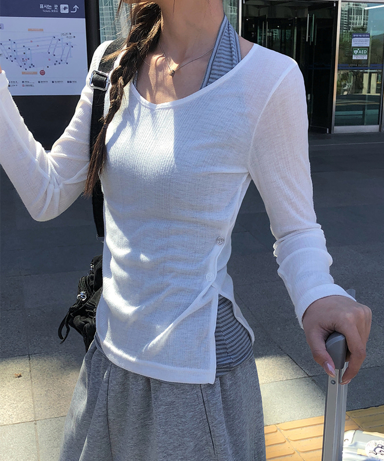 シースルーサイドツーボタンTシャツ(6color) IVORY