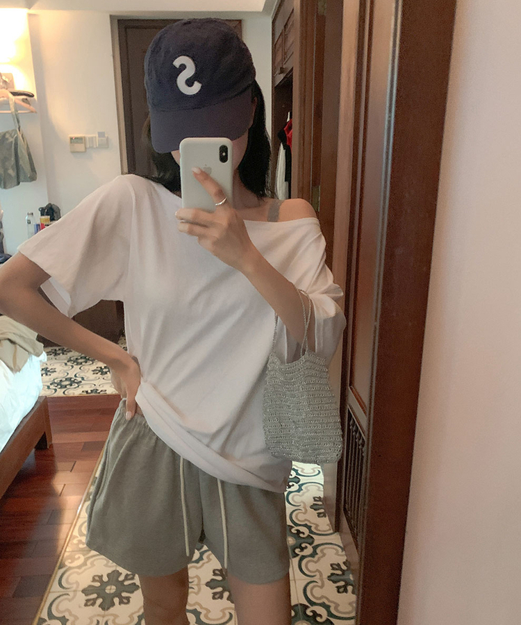 ワンショルダールーズフィットTシャツ IVORY
