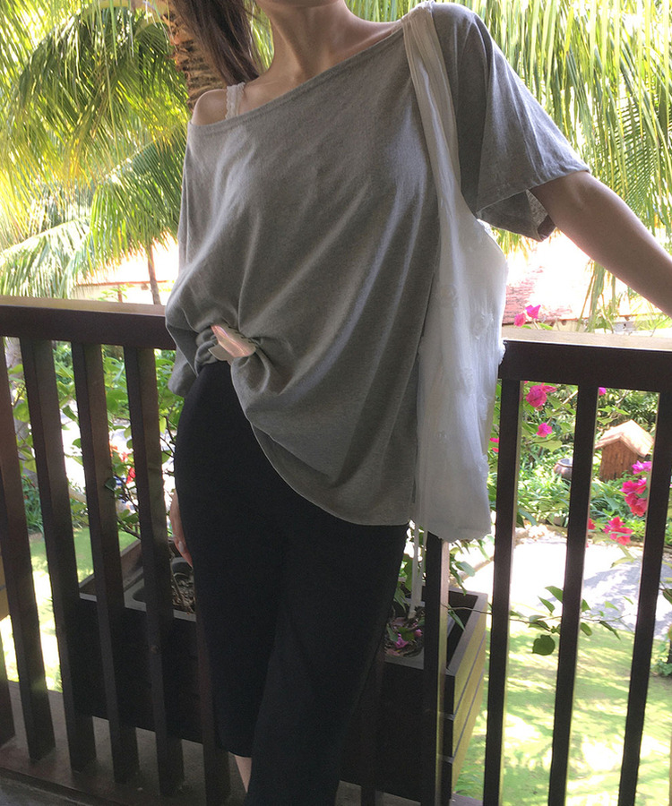 ワンショルダールーズフィットTシャツ GRAY