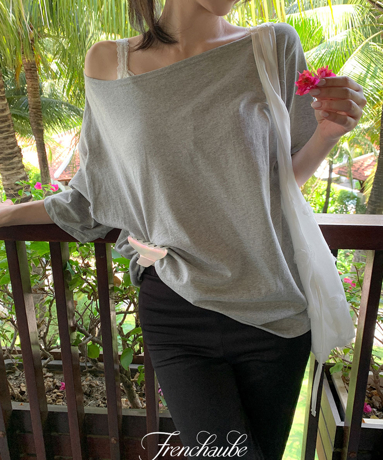 ワンショルダールーズフィットTシャツ GRAY
