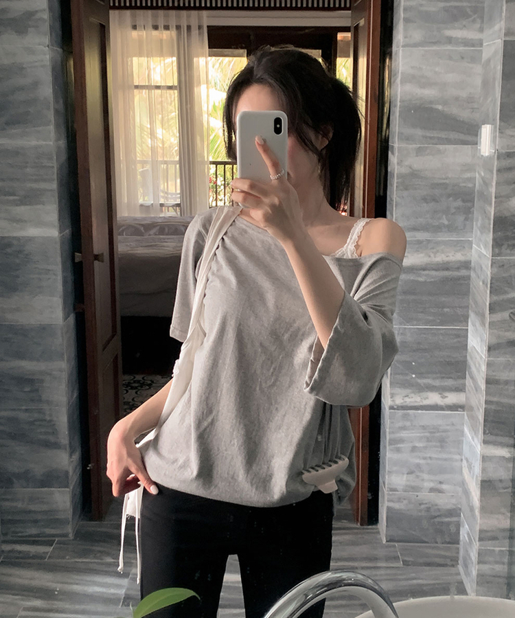 ワンショルダールーズフィットTシャツ GRAY