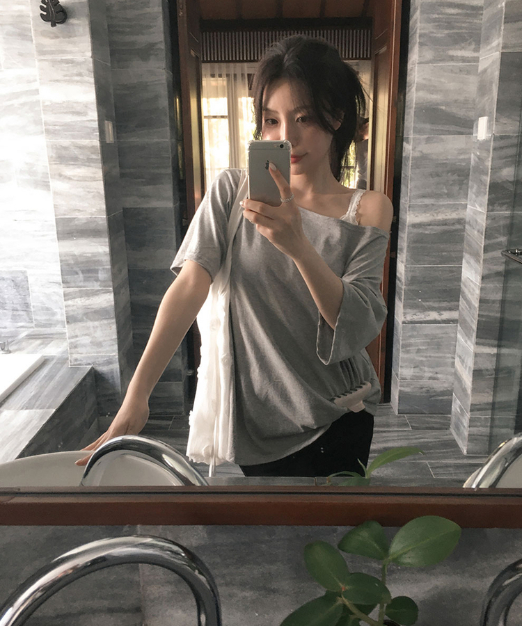 ワンショルダールーズフィットTシャツ GRAY