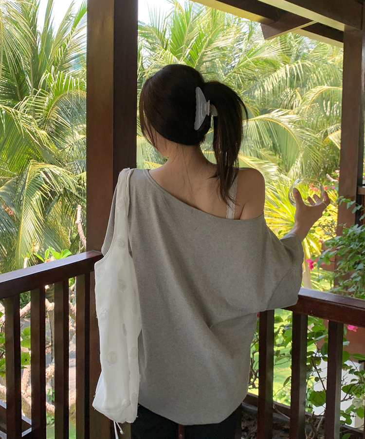 ワンショルダールーズフィットTシャツ GRAY