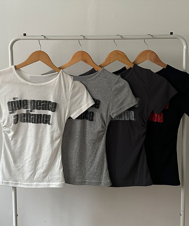 피스 레터링 옆셔링 허리잘록 반팔 티셔츠