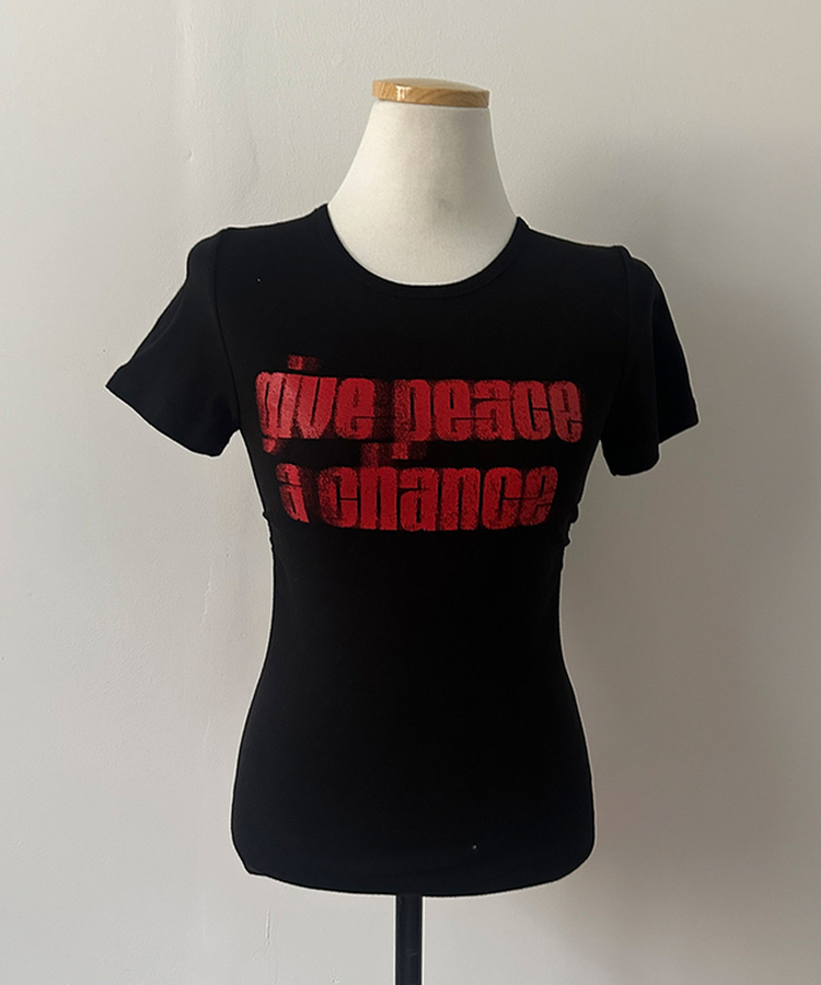 피스 레터링 옆셔링 허리잘록 반팔 티셔츠