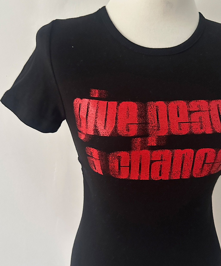 피스 레터링 옆셔링 허리잘록 반팔 티셔츠