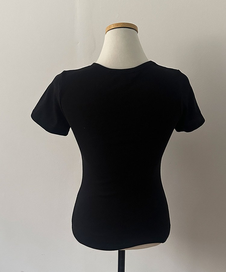 피스 레터링 옆셔링 허리잘록 반팔 티셔츠