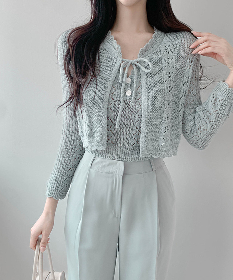 【SET】ボタンキャミソール カーディガン GRAY