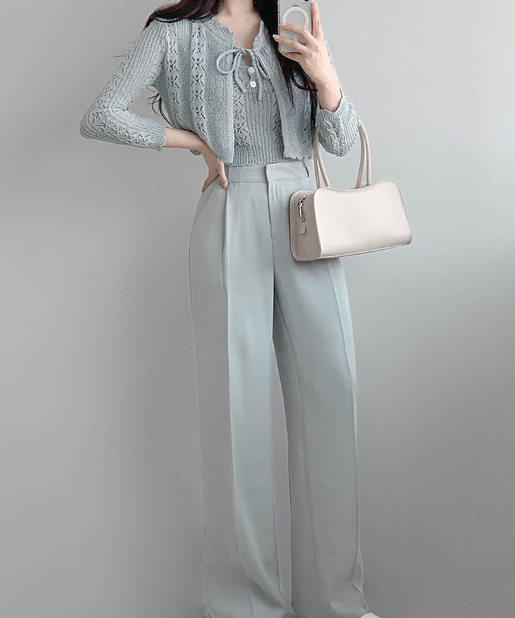 【SET】ボタンキャミソール カーディガン GRAY