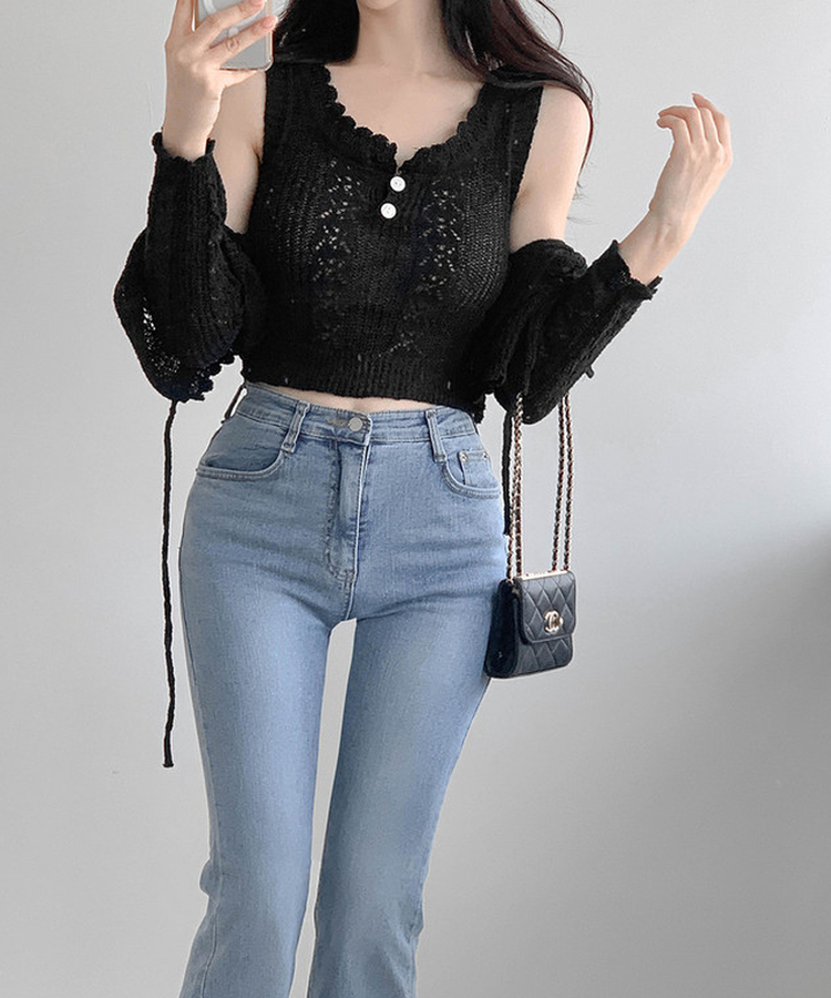 【SET】ボタンキャミソール カーディガン BLACK