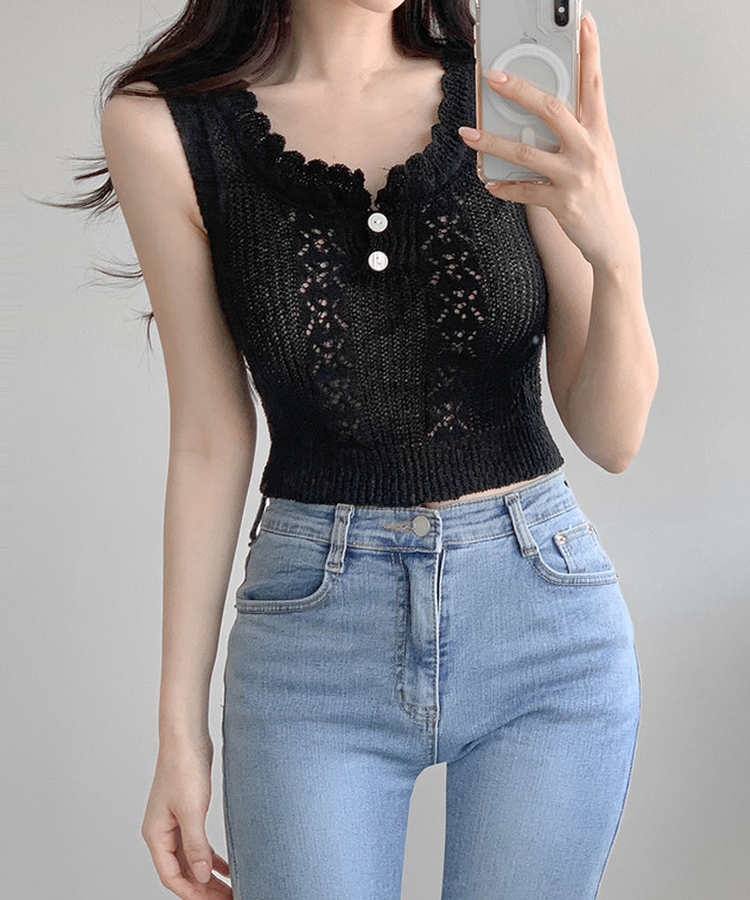 【SET】ボタンキャミソール カーディガン BLACK