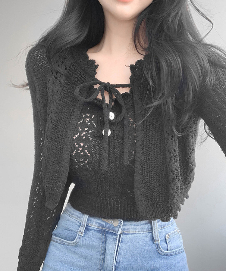 【SET】ボタンキャミソール カーディガン BLACK