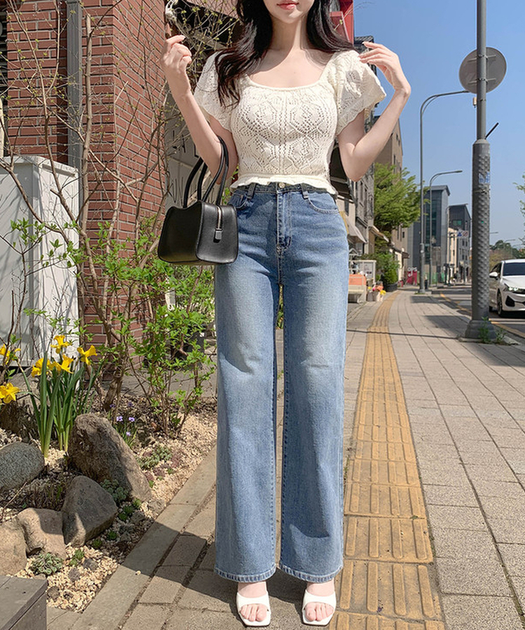 スクエアパンチング半袖ニット IVORY