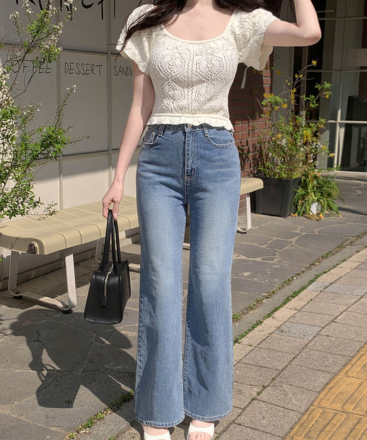 スクエアパンチング半袖ニット IVORY