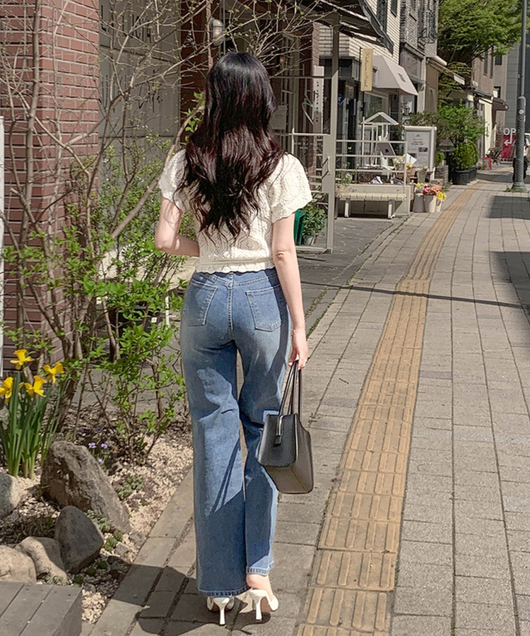 スクエアパンチング半袖ニット IVORY