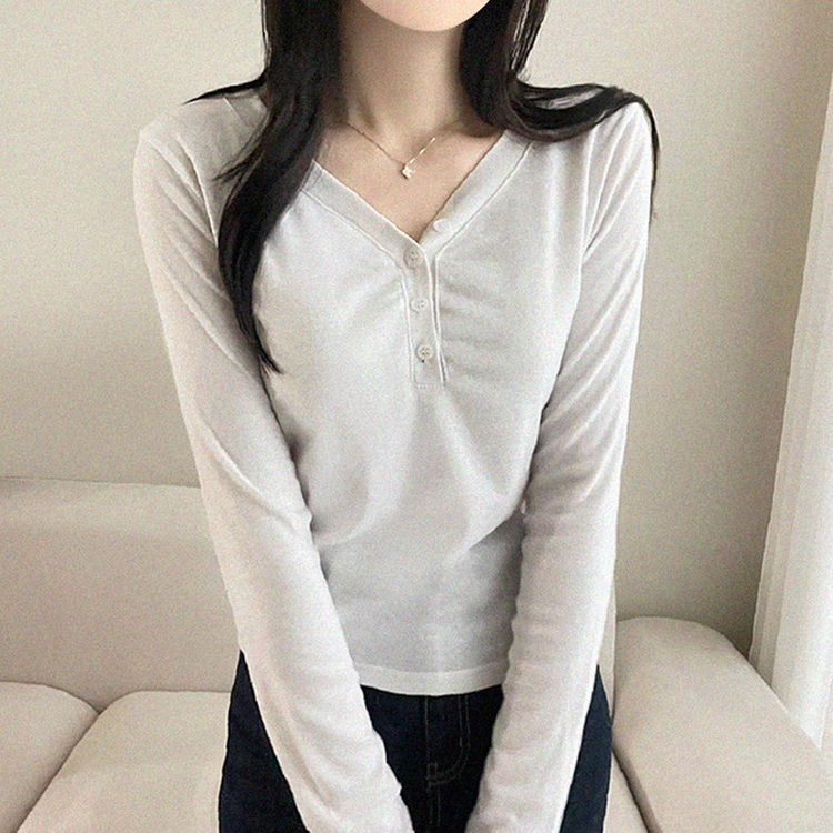 Vネックボタン長袖Tシャツ IVORY