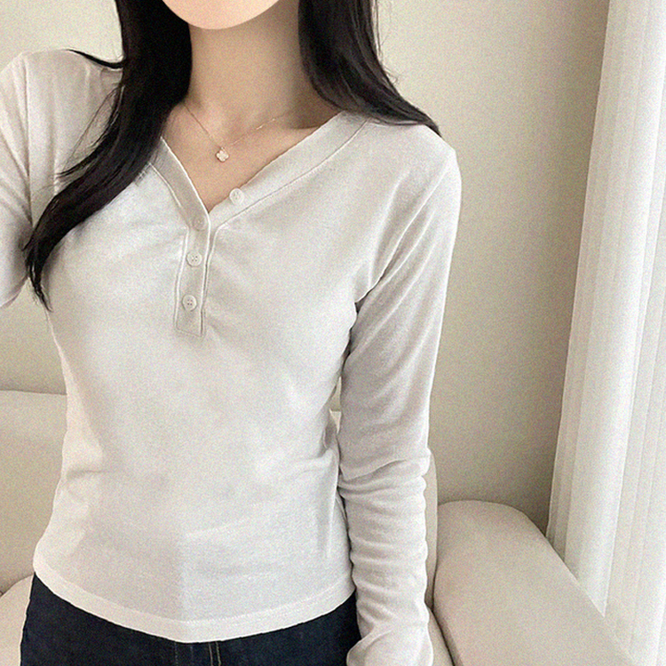 Vネックボタン長袖Tシャツ IVORY