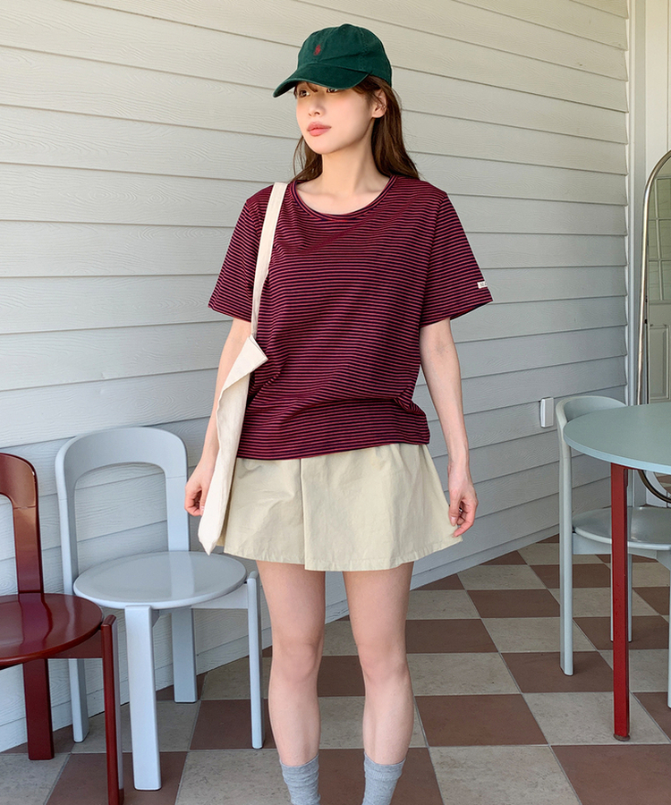 ストライプルーズ半袖Tシャツ(5color) RED