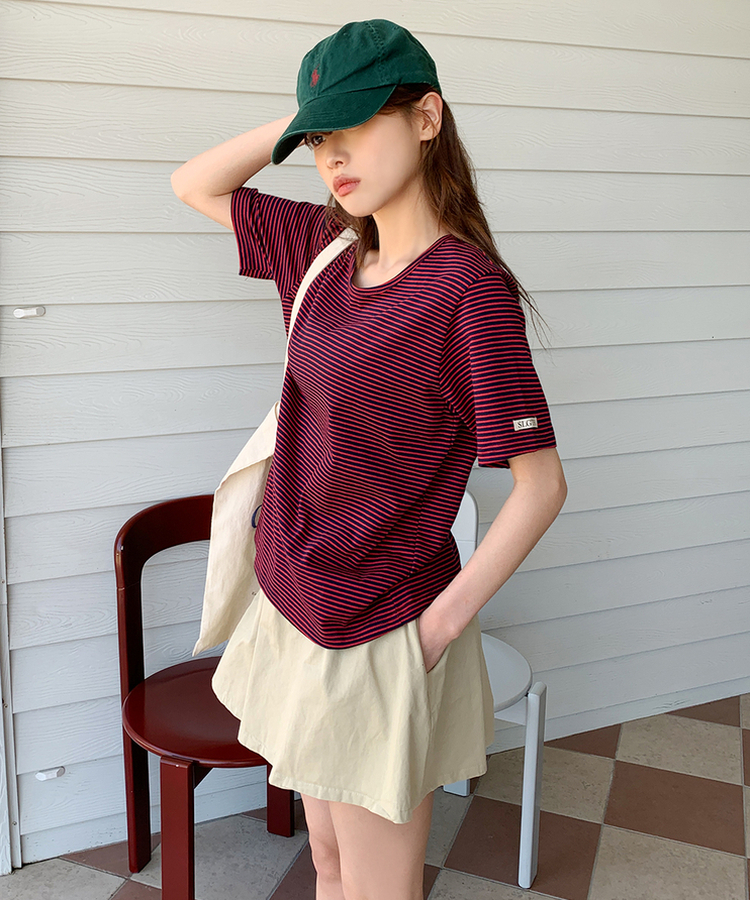 ストライプルーズ半袖Tシャツ(5color) RED