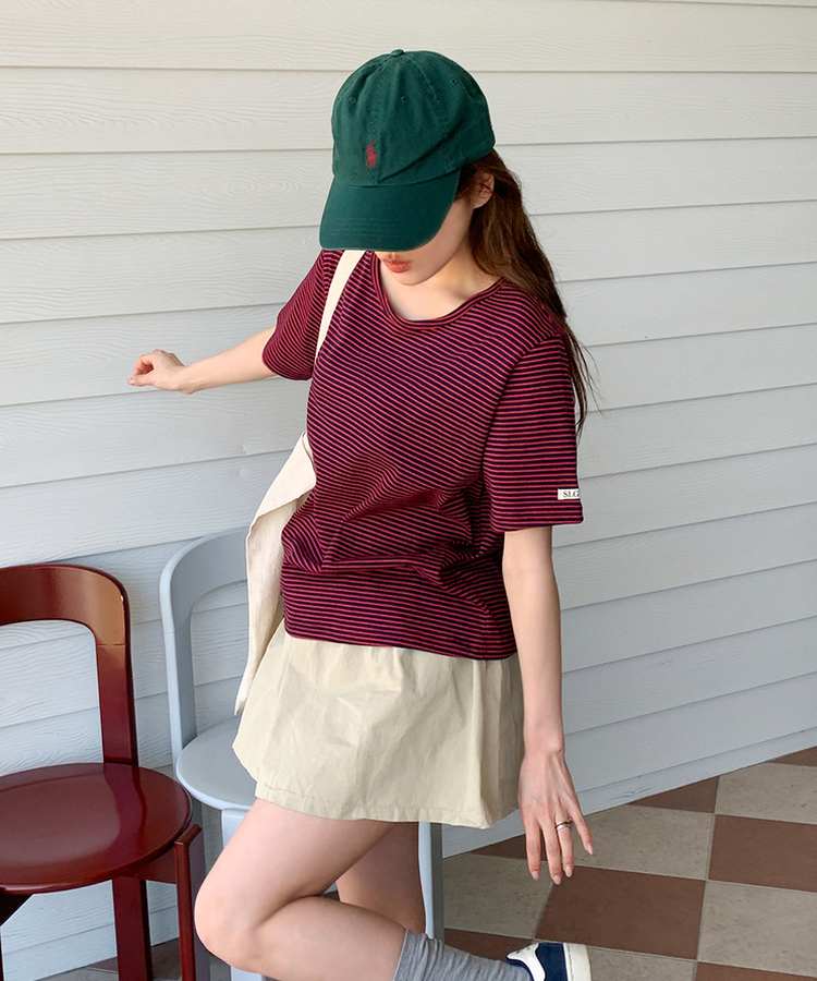 ストライプルーズ半袖Tシャツ(5color) RED