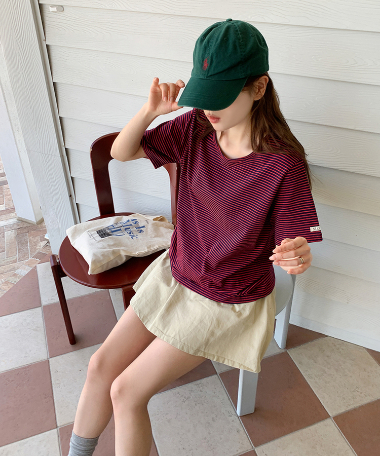 ストライプルーズ半袖Tシャツ(5color) RED