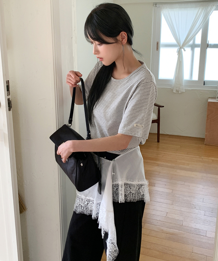 ストライプルーズ半袖Tシャツ(5color) IVORY