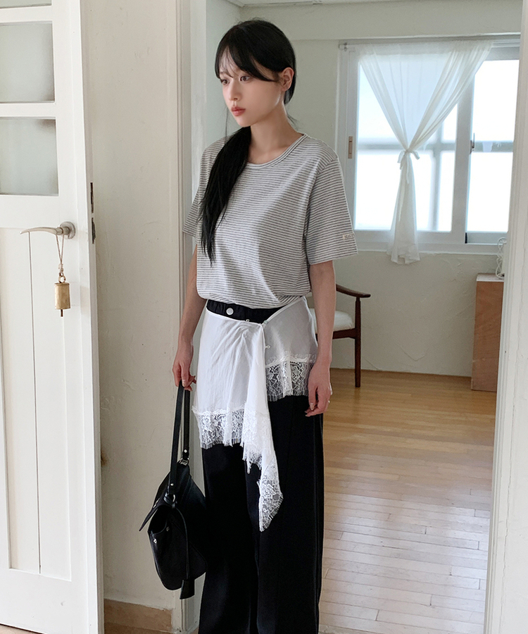 ストライプルーズ半袖Tシャツ(5color) IVORY