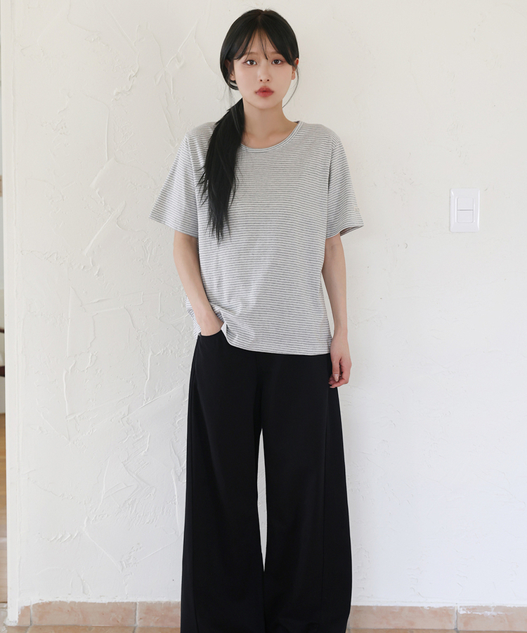 ストライプルーズ半袖Tシャツ(5color) IVORY