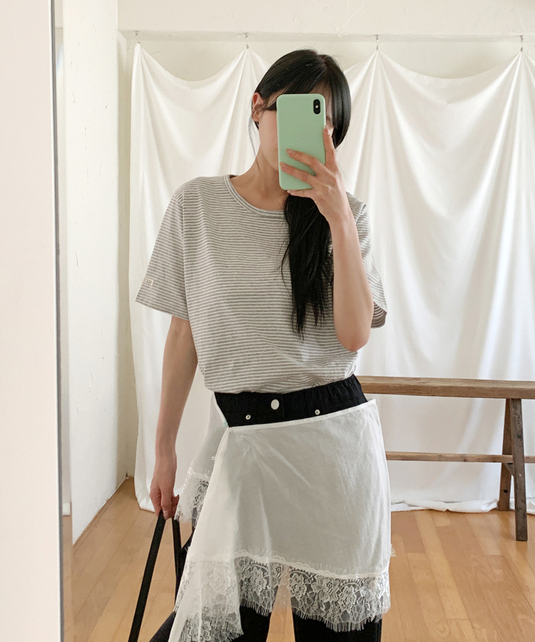 ストライプルーズ半袖Tシャツ(5color) IVORY