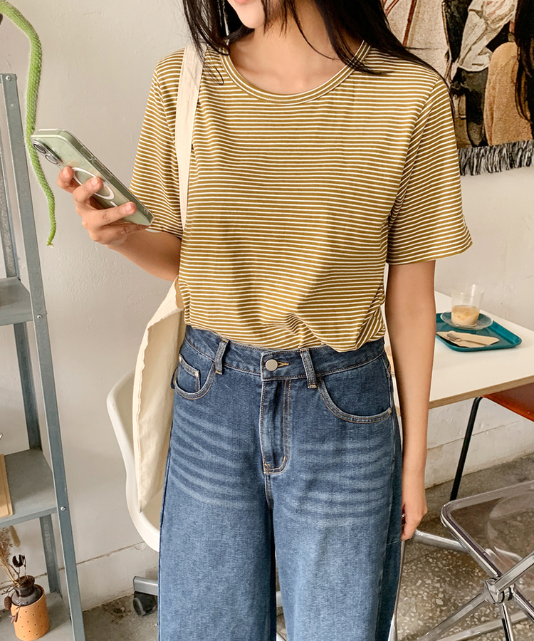 ストライプルーズ半袖Tシャツ(5color) OLIVE