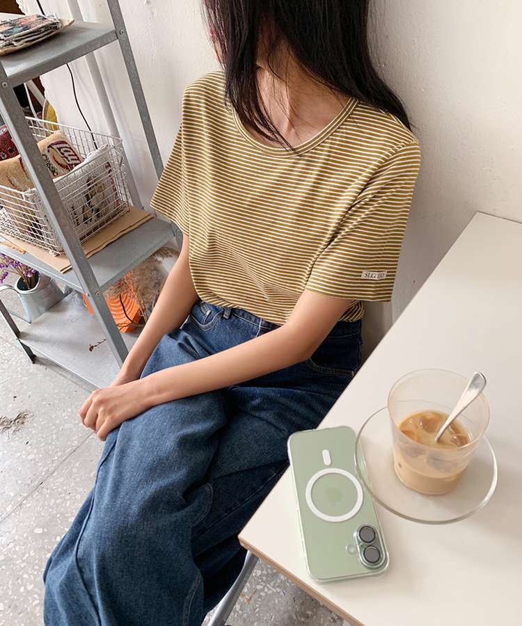ストライプルーズ半袖Tシャツ(5color) OLIVE