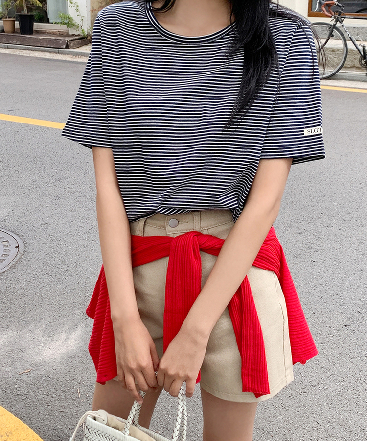 ストライプルーズ半袖Tシャツ(5color) NAVY