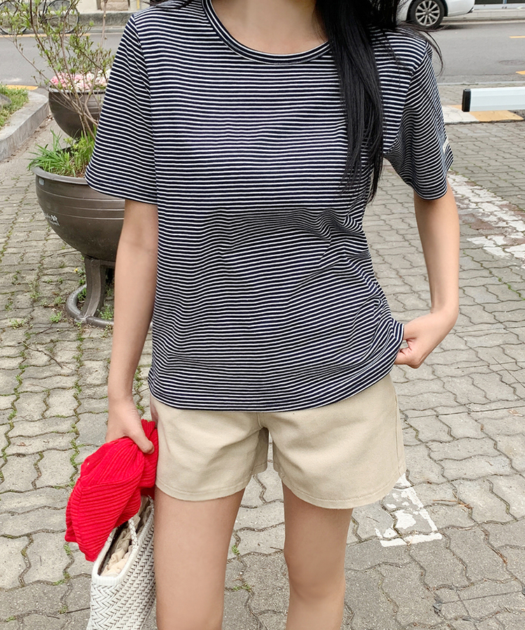 ストライプルーズ半袖Tシャツ(5color) NAVY