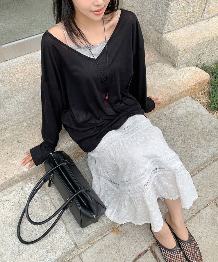 フリルベーシックキャミソール(5color) MELANGE GRAY