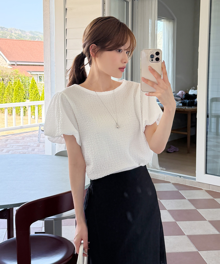 パフ半袖ブラウス IVORY