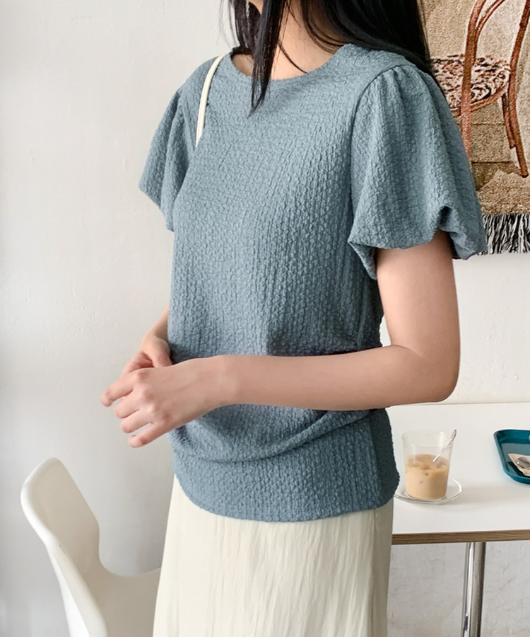 パフ半袖ブラウス ASH BLUE