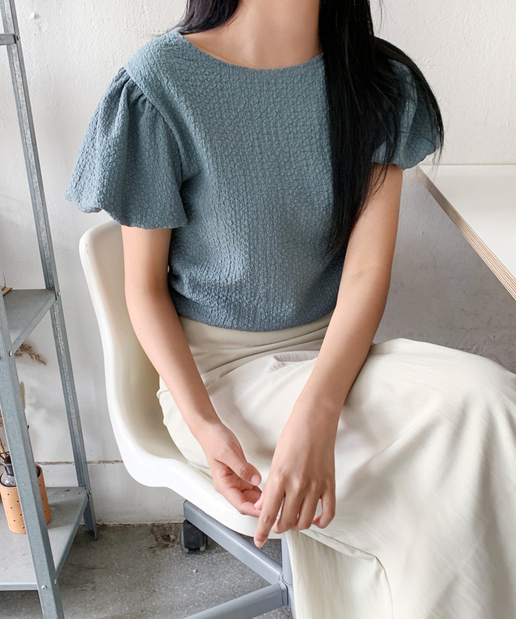 パフ半袖ブラウス ASH BLUE