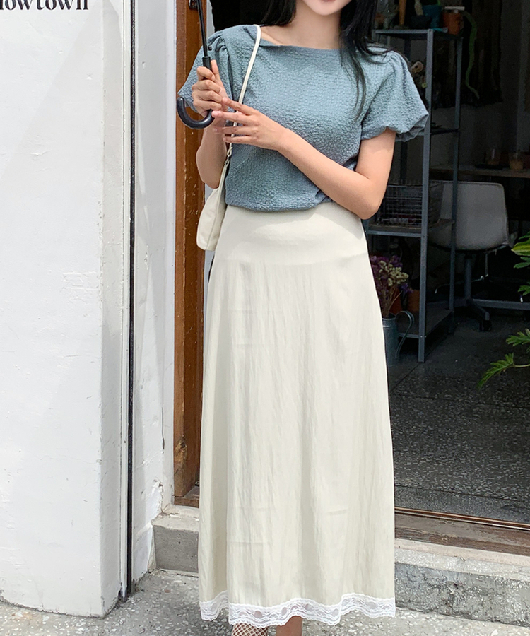 パフ半袖ブラウス ASH BLUE