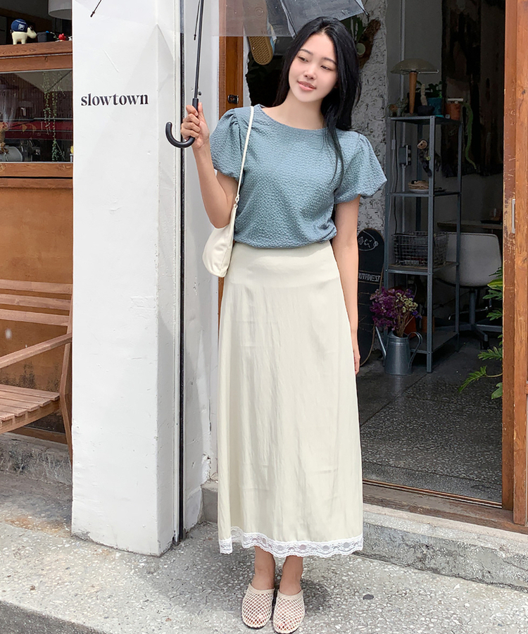 パフ半袖ブラウス ASH BLUE