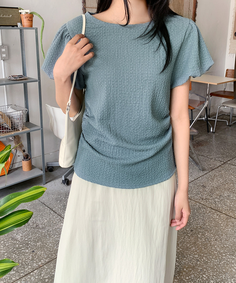 パフ半袖ブラウス ASH BLUE