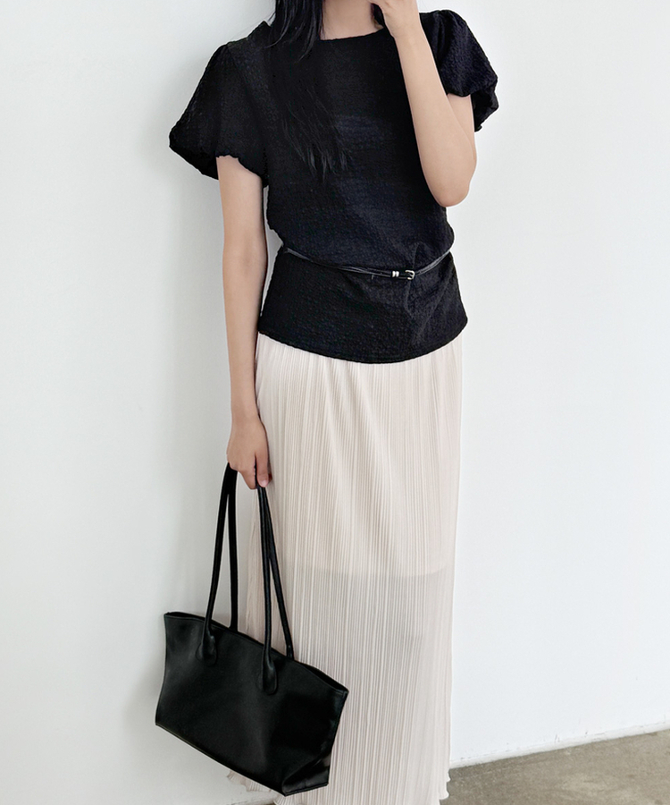 パフ半袖ブラウス BLACK