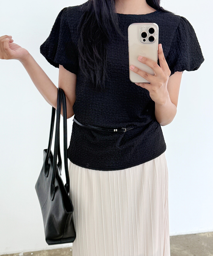 パフ半袖ブラウス BLACK