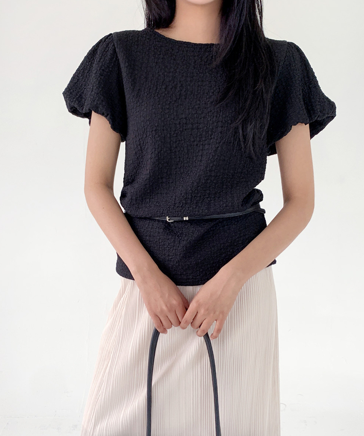 パフ半袖ブラウス BLACK