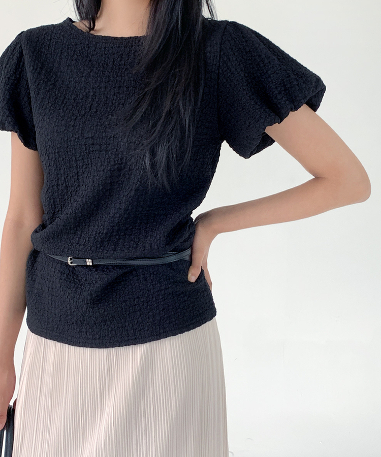 パフ半袖ブラウス BLACK