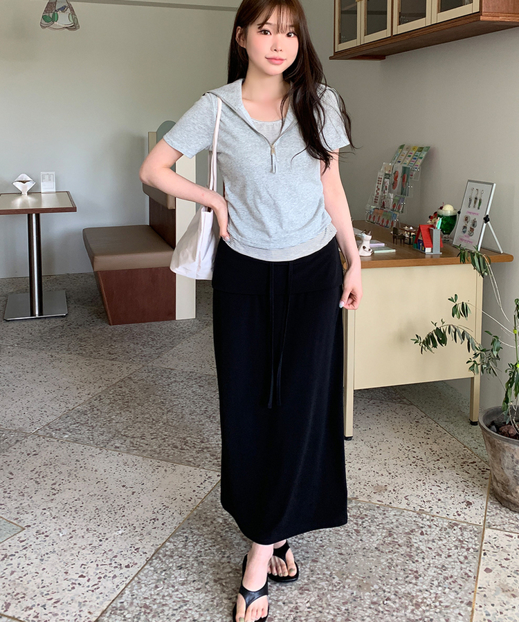 レイヤードロングスカート BLACK