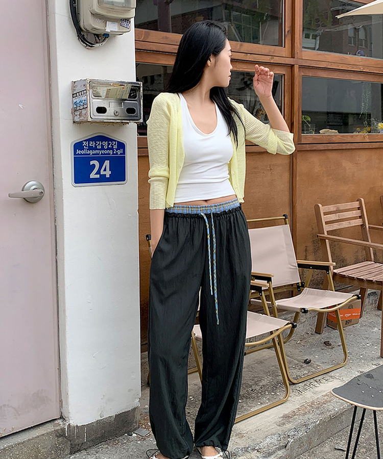 チェックレイヤードナイロンパンツ CHARCOAL