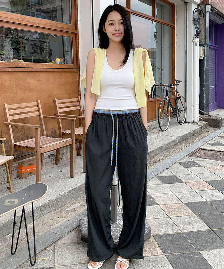 チェックレイヤードナイロンパンツ CHARCOAL