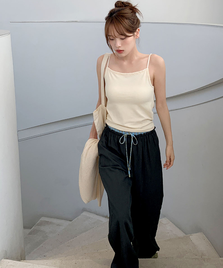 チェックレイヤードナイロンパンツ CHARCOAL